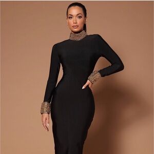 Fashion Nova Black Dress with Gold Detailing